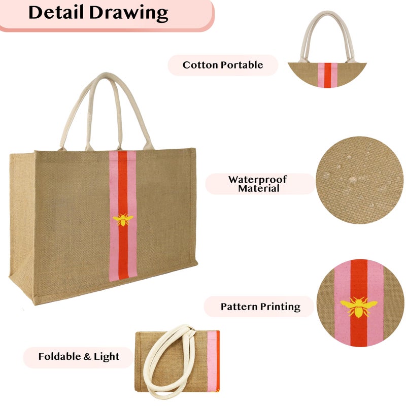 Hibala Woven Large Beach Bag Straw Beach Tote Handmade Weaving Shoulder Tassel Bag Handbag (Orange&Pink Stripe) - Image 2