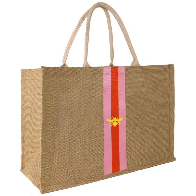 Hibala Woven Large Beach Bag Straw Beach Tote Handmade Weaving Shoulder Tassel Bag Handbag (Orange&Pink Stripe) - Image 1