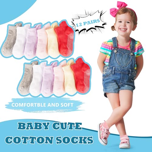 Tphon Baby Toddler Socks Girls Socks with Non Slip Grip 12 Pack Kids Ankle Cute Cotton Sock 6M-12M - Image 5