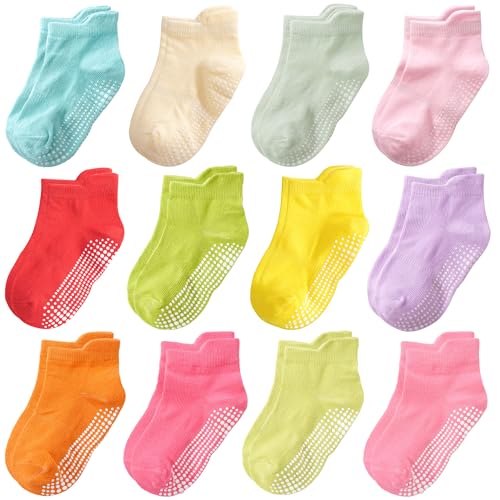 Tphon Baby Toddler Socks Girls Socks with Non Slip Grip 12 Pack Kids Ankle Cute Cotton Sock 6M-12M - Image 1