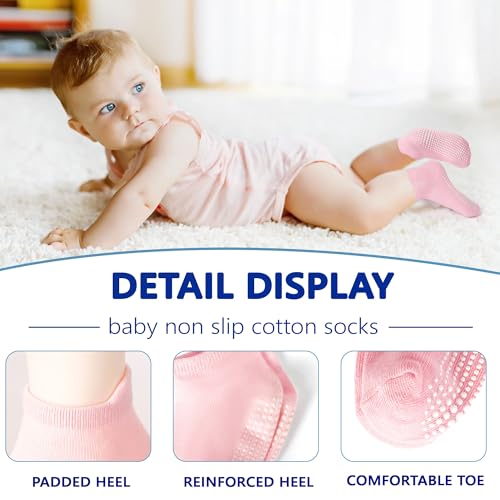 Tphon Baby Toddler Socks Girls Socks with Non Slip Grip 12 Pack Kids Ankle Cute Cotton Sock 6M-12M - Image 2