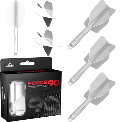 Mission Darts Force 90 | Integrated Precision Moulded Dart Flight And Shaft System, Pack of 3 Professional Highly Durable 2-In-1 Combined Dart Flights And Stems | Slim (White, Medium) - Image 1