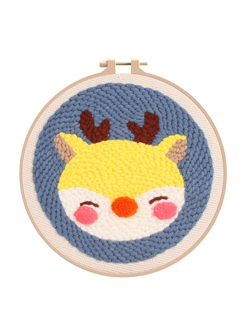 DIY Punch Needle Kit, Cute Cartoon Patterns for Beginners, 20x20cm Hoop Embroidery Punch Needle Beginner Craft Kit, Easy to Make for Adults and Children, Ideal Decorative Gift, Instructions Included - Image 1