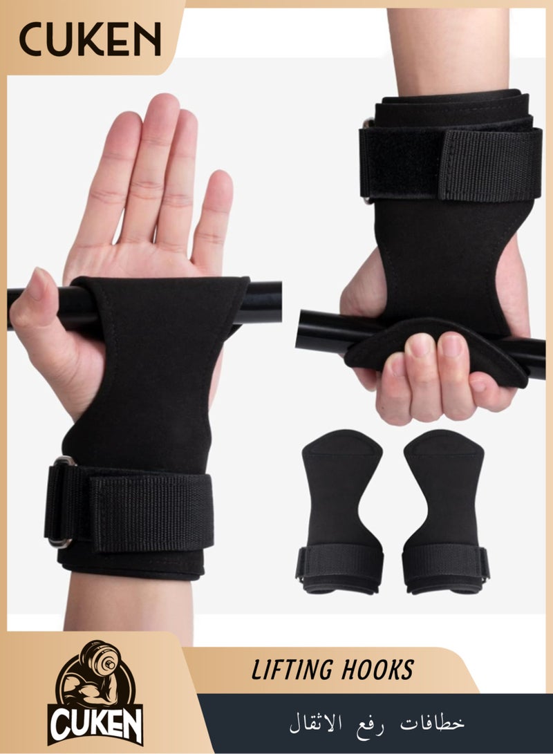 Cuken Premium Weight Lifting Wrist Hooks Straps for Maximum Grip Support - Deadlift Gloves and Grip Pads Alternative in Fitness Gym Power Training Like Pull Up Deadlifting & Shrugs For Women Men, Black - Image 1
