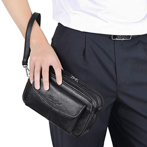 Hebetag Leather Long Wallet Cards Organizer Clutch Purse for Men Phone Holder Wrist Bag Coin Money Checkbook Passport Retro Handbag - Image 4