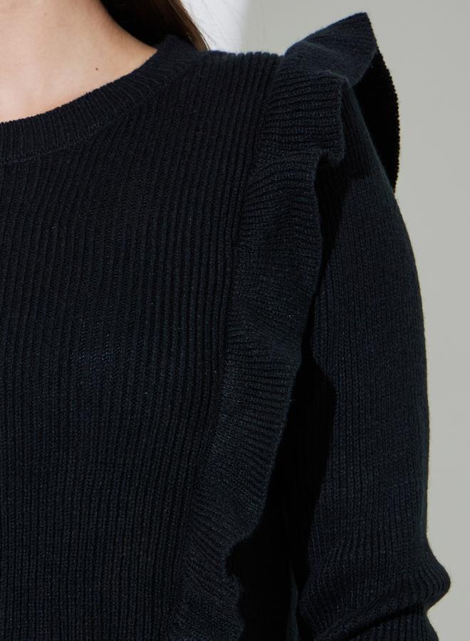 Styli Black Solid Ruffled Sleeves Knit Jumper - Image 4