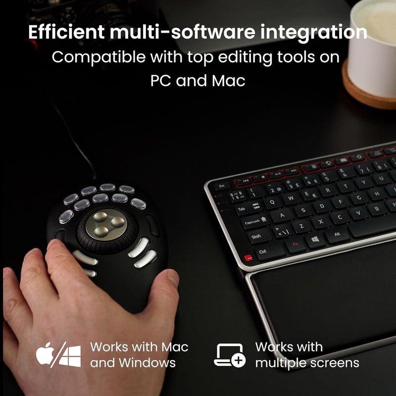 Contour Shuttle PRO v2 - Multimedia Controller with Jog Wheel & 15 Custom Programmable Buttons, Ideal for Video, Audio & Photo Editing, Mac & PC Compatible - Black - Image 4