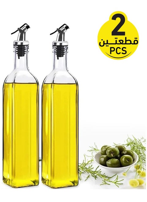 Large glass oil set, 2 pieces, stainless steel oil and vinegar dispenser set, kichen craft and vinegar set, olive oil bottle, cooking oil dispenser, glass, multi-use oil pen, 500 ml