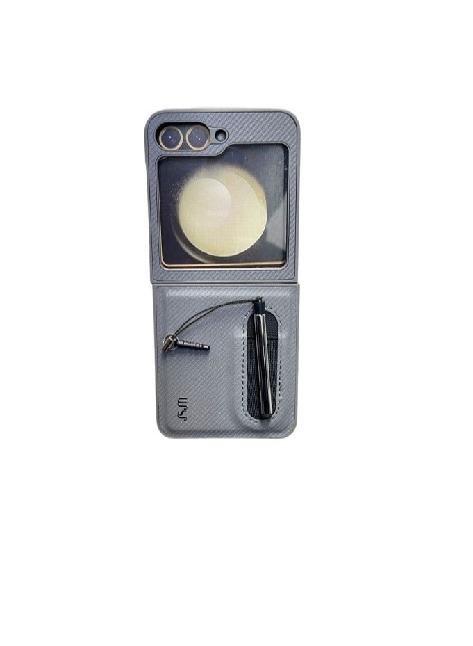 JSJM FOLD 6-JSJM BACK CASE CARBON WITH PEN + GLASS COVER CASE FOR SAMSUNG GALAXY FOLD 6 ( Design - 118 ) [Grey Color] - Image 1