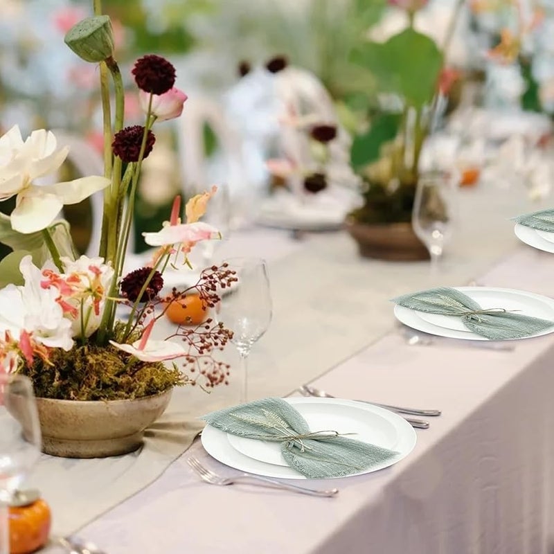 مناديل العشاء القطنية باللون الأخضر المريمية مقاس 12×12 بوصة قابلة للغسول وإعادة الاستخدام لحفلات الزفاف - Image 3