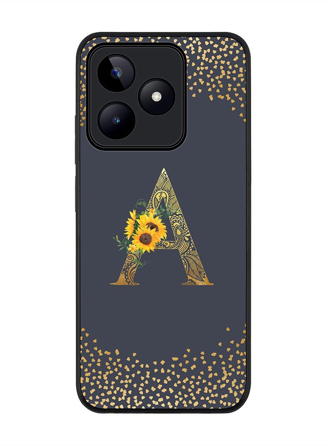 Stylizedd Rugged Black edge case for Realme C51 / Realme Note 50 4G,Custom Monogram Initial Letter Floral Pattern Alphabet - A (Grey) - Image 1