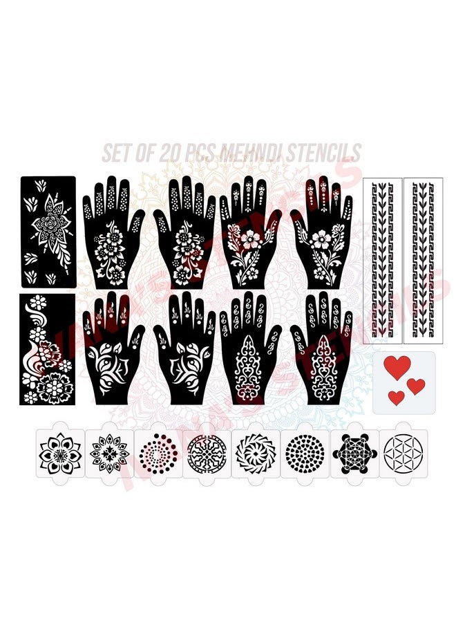 ivana's - Set Of 20 Pcs Combo Pack, Reusable Mehndi Stencil Sticker Latest Mehandi Design Stencils For Girls, Women, Kids & Teen, D-2021 - Image 1