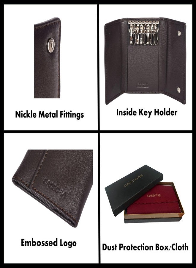 Sassora Genuine Leather Unisex 8 Keyholder Key Pouch (Brown) - Image 5