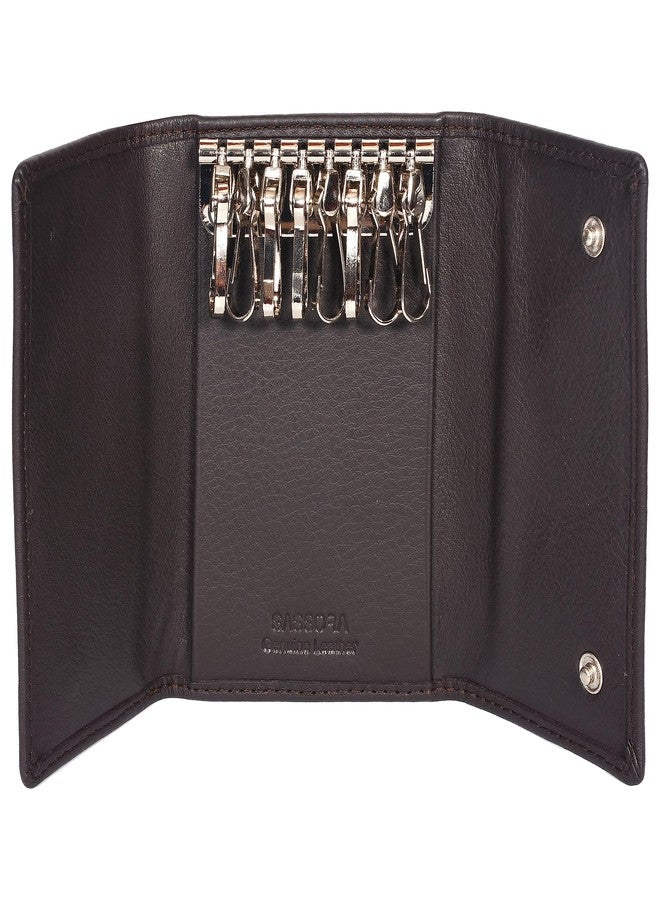 Sassora Genuine Leather Unisex 8 Keyholder Key Pouch (Brown) - Image 2
