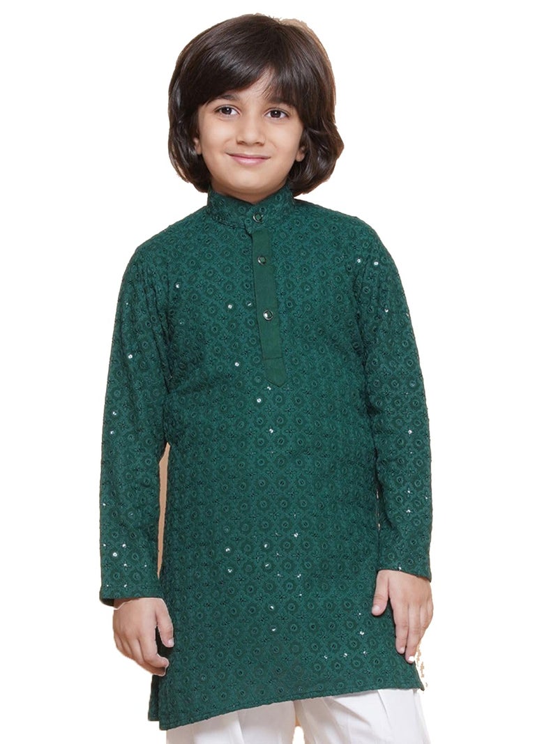 AJ DEZINES Kids Cotton Full Sleeve Sequined Teal Kurta for Boys - Ethnic wear | Special Occasion & Party Outfit | Chikankari Kurta for boys - Regular Fit - Image 1