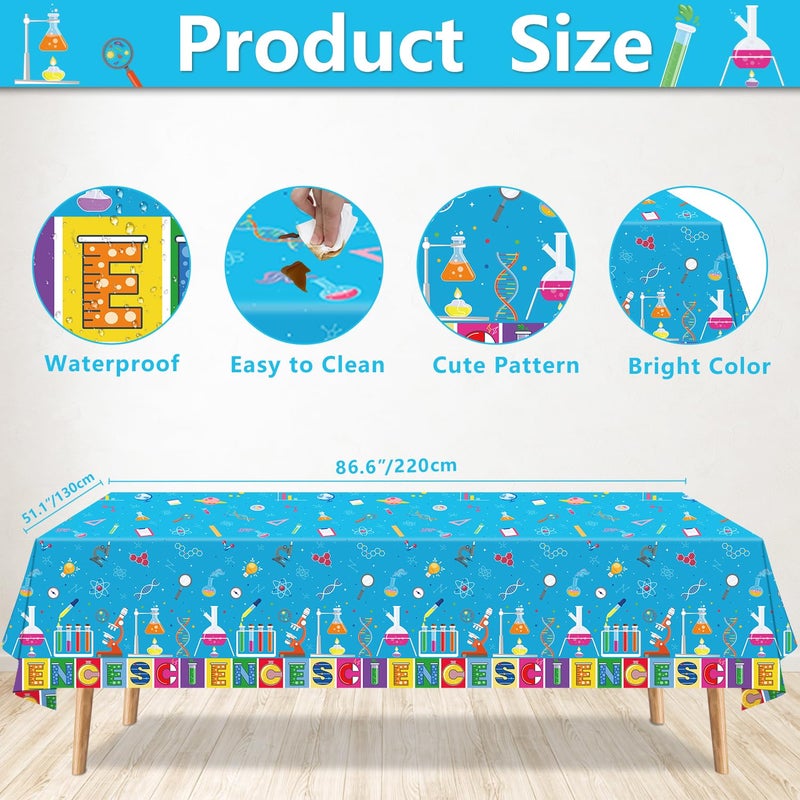 Inspireyee 4 PCS Science Tablecloth Decorations Mad Scientist Theme Birthday Party Supplies Science Table Cover Rectangular â€‚51 x 86in Laboratory Table Covers for Lab Party Decor - Image 2
