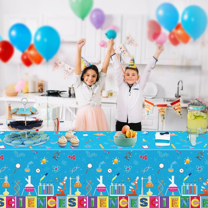 Inspireyee 4 PCS Science Tablecloth Decorations Mad Scientist Theme Birthday Party Supplies Science Table Cover Rectangular â€‚51 x 86in Laboratory Table Covers for Lab Party Decor - Image 4