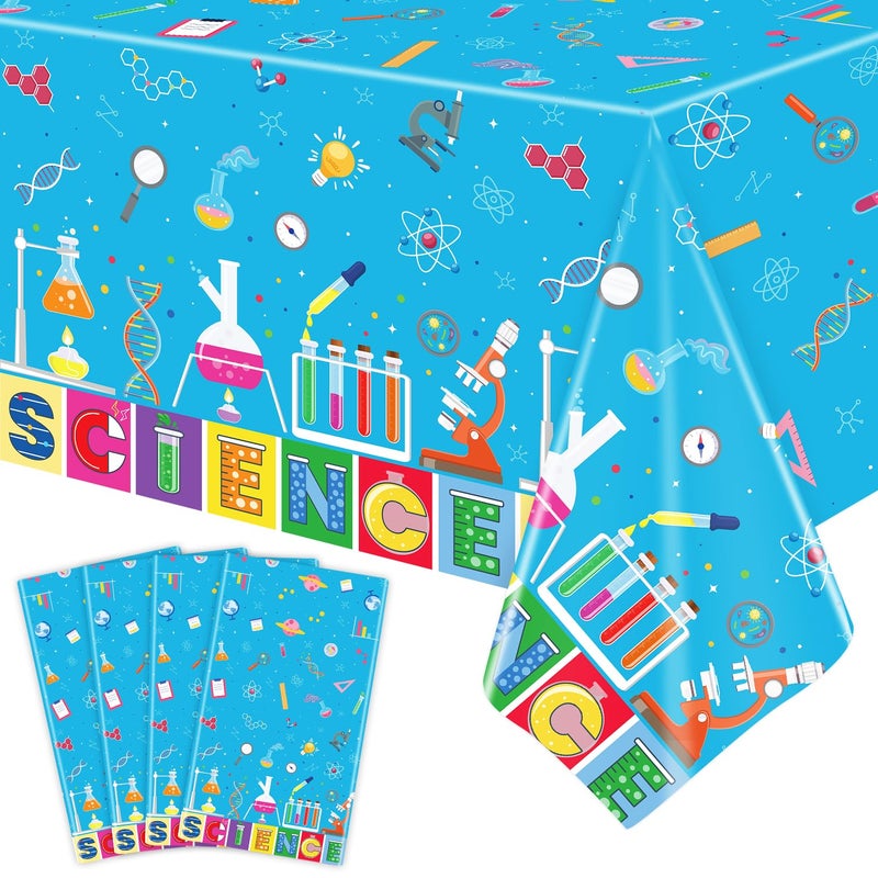 Inspireyee 4 PCS Science Tablecloth Decorations Mad Scientist Theme Birthday Party Supplies Science Table Cover Rectangular â€‚51 x 86in Laboratory Table Covers for Lab Party Decor - Image 1
