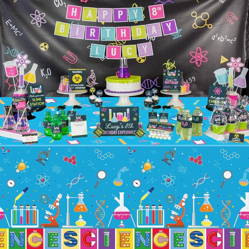 Inspireyee 4 PCS Science Tablecloth Decorations Mad Scientist Theme Birthday Party Supplies Science Table Cover Rectangular â€‚51 x 86in Laboratory Table Covers for Lab Party Decor - Image 3