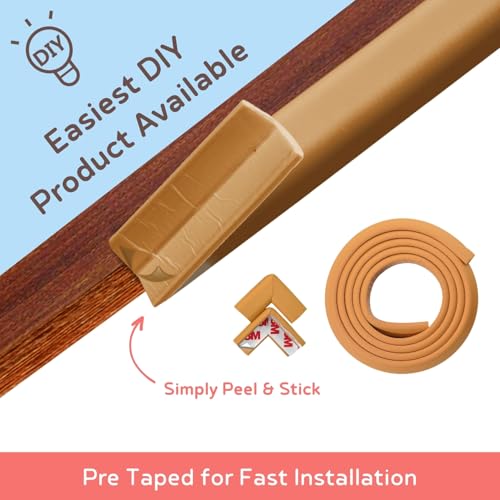 BabySafeHouse Pre-Taped Furniture Edge Guard and Corner Protector - 6.5ft Edge + 4 Corner Guards (Light Brown Color) for Baby Proofing & Child Safety - Image 2