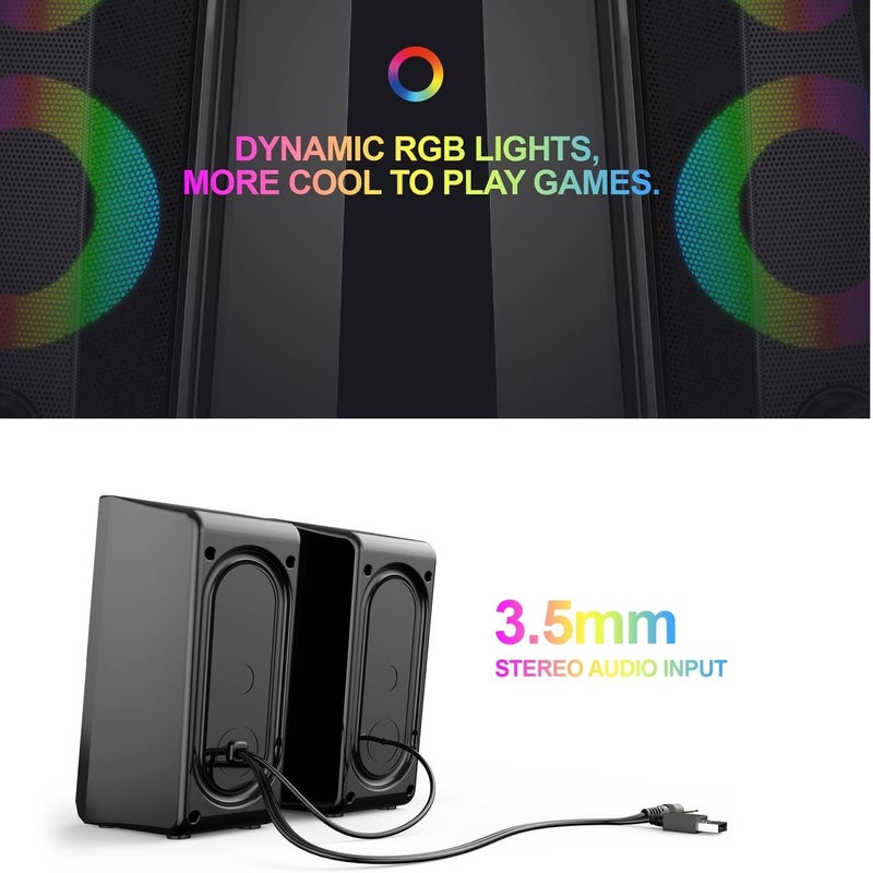 هافيت مكبر صوت رياضي إلكتروني ستيريو SK202 GAMENOTE بإضاءة RGB - مكبران صوتيان كاملان النطاق، إضاءة LED RGB، منافذ توصيل USB/3.5 ملم/AUX، مكبر صوت محمول للألعاب والكمبيوتر مع خاصية تعزيز الجهير، أسود | HVSPK-SK202-BK - Image 4