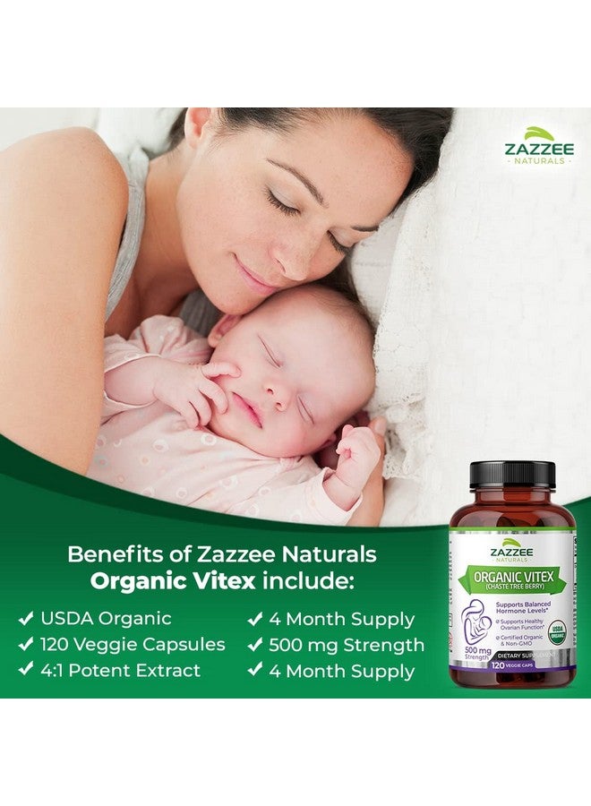 Zazzee Zazzee USDA Organic Vitex, 500 mg Strength, 120 Vegan Capsules, 4 Month Supply, Standardized and Concentrated 4X Extract, Whole USDA Certified Organic Chaste Berry, All-Natural and Non-GMO  - Image 4