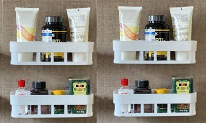 Raiyaraj Multipurpose Plastic Bathroom Kitchen Office Organizer Rack Bathroom Kitchen Caddy Soap Holder4Pcs Set Plastic Wall Shelf Number of Shelves 4 Multicolor - Image 1