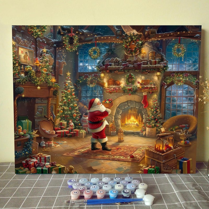 Tucocoo Happy Christmas Paint by Number for Adults Canvas Christmas Celebration Party Painting Kit Include Acrylic PaintsPaintbrushChristmas Gnome Art Home Wall Decor16x20inch No Frame - Image 1