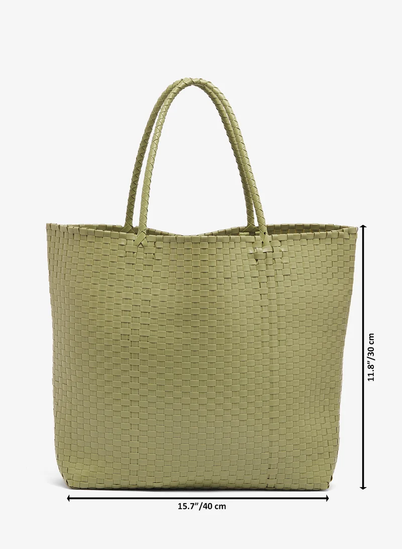 ELLA Green Woven Texture Handle Tote for Women | Best Price UAE