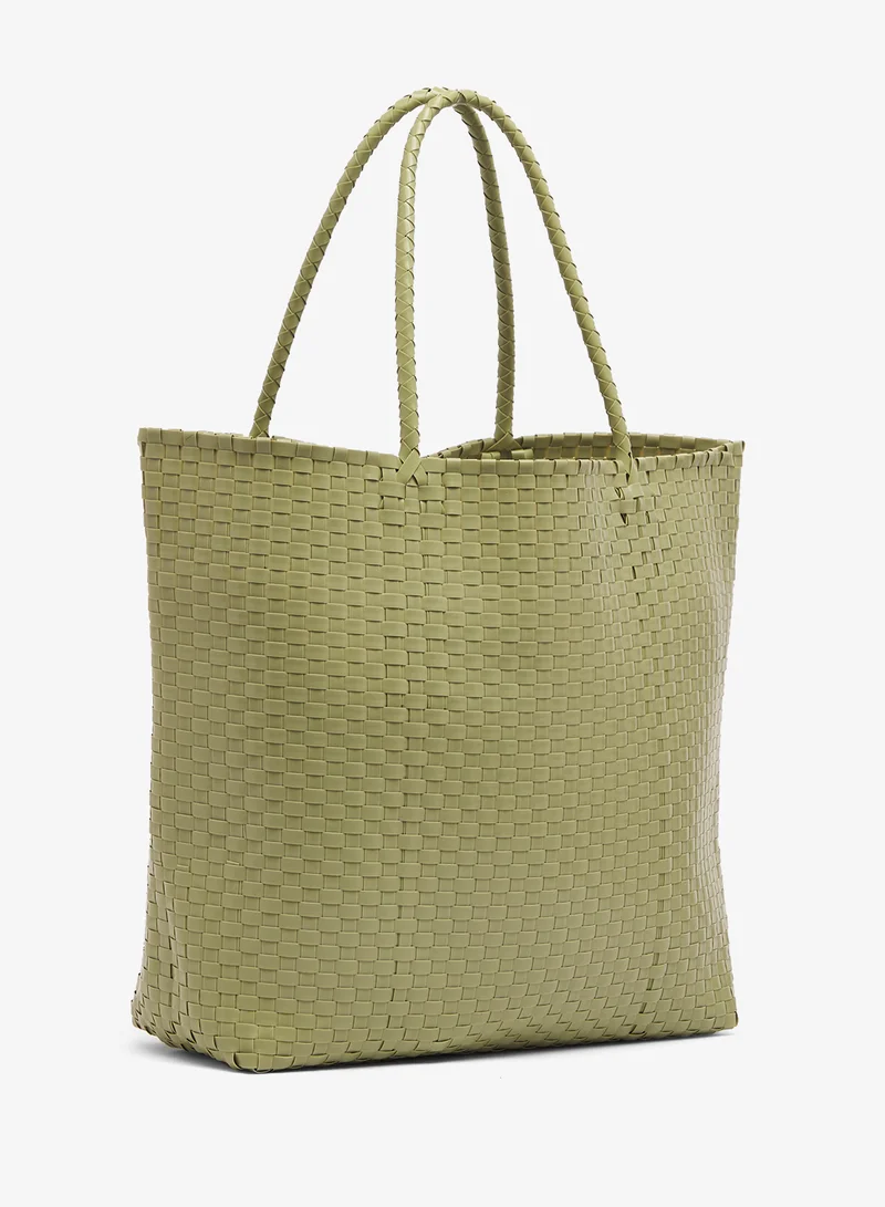 ELLA Green Woven Texture Handle Tote for Women | Best Price UAE
