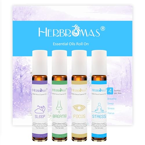 HERBROMAS Aromatherapy Oils Roller Set, Natural Pre-diluted Essential Oils Roll On with Glass Rollerball, Relaxation Gift for Women & Men, Christmas Gift, Pack 4 x 0.33fl.oz - Image 2