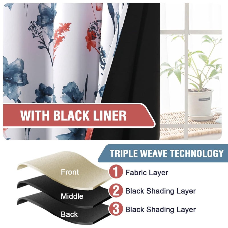 BFAM Floral Print 100% Blackout Curtain with Black Linning at Back, Floral Print Curtains for Living Room/Bedroom Thermal Insulated Energey Saving Blossom Curtain, Pack of 1 Curtain - Image 5