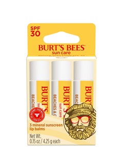 Burts Bees SPF 30 Lip Balm Beaches and Cream WaterResistant Sun Care NanoFree Zinc Oxide Formula Natural Origin Conditioning Lip Treatment 3 Tubes 015 oz