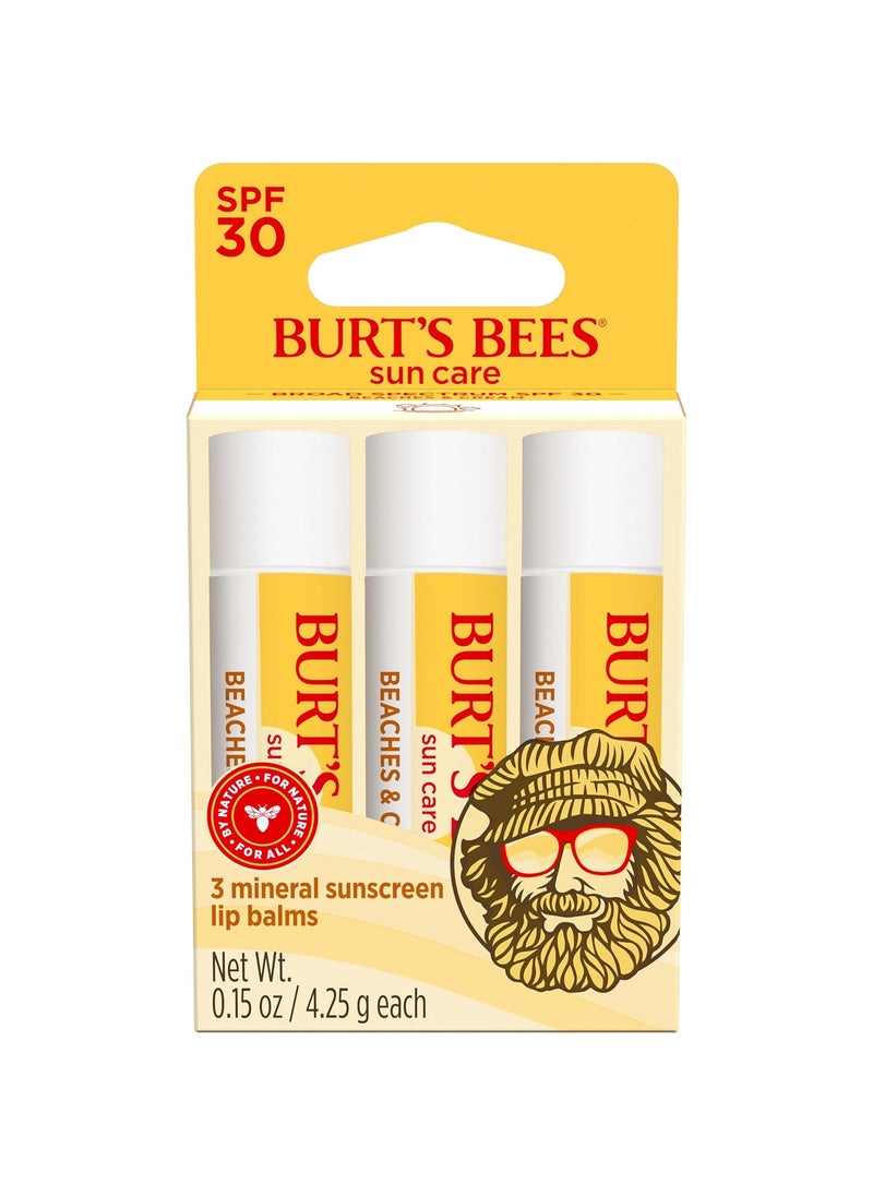 Burt's Bees - Burts Bees SPF 30 Lip Balm Beaches and Cream WaterResistant Sun Care NanoFree Zinc Oxide Formula Natural Origin Conditioning Lip Treatment 3 Tubes 015 oz - Image 1