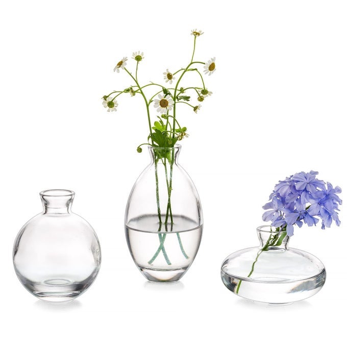 CLEAR GLASS BUD VASE 3PCSSET MODERN DECORATIVE SMALL MINI FLOWERS VASES SHORT MINIMALIST AESTHETIC HOME DECOR VINTAGE CUTE HANDMADE TINY WEDDING TABLE CENTERPIECES FOR SINGLE FLOWER ROSE