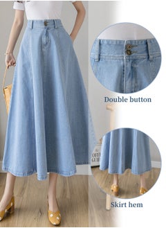 Moovant High-waisted Denim Skirt for Women, Retro Textured Denim Skirt, Slimming A-line Dress, Simple Ruffle Hem Skirt, Ladies Summer Wearing, Blue  - Image 2