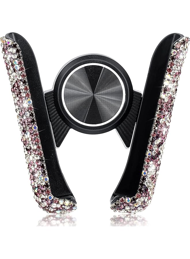 KASTWAVE Bling Car Phone Holder Mini Car Dash Air Vent Automatic Phone Mount Universal, 360°Adjustable And Stable Triangle Support, Crystal Auto Car Stand Phone Holder Accessories For Women And Girls (Pink) - Image 1