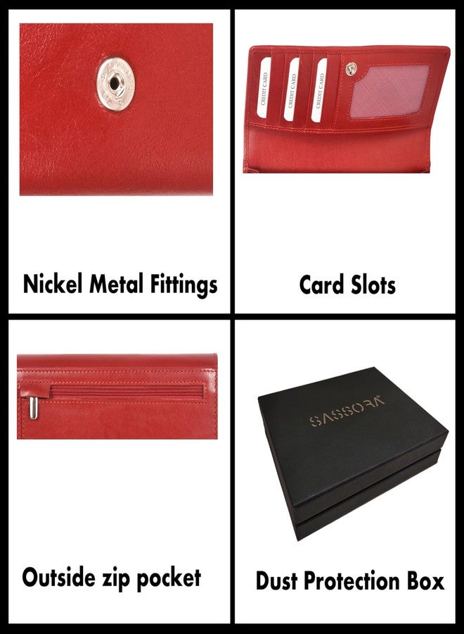 Sassora Genuine Leather Red RFID Protected Purse (5 Card Holders) - Image 4