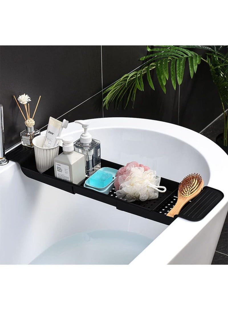 Relex Bathtub Tray Expandable Bath Caddy Storage Rack Multifunctional Bathtub Tub Organizer for Deposit Wash Supplies, Book, Wine, Phone, Bathroom, Shower (Black) - Image 1