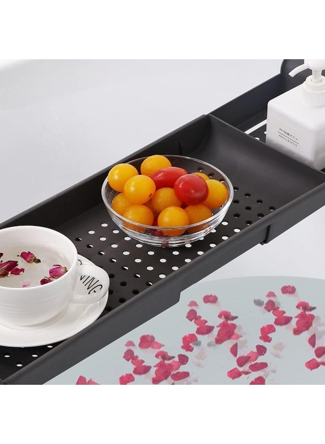 Relex Bathtub Tray Expandable Bath Caddy Storage Rack Multifunctional Bathtub Tub Organizer for Deposit Wash Supplies, Book, Wine, Phone, Bathroom, Shower (Black) - Image 3