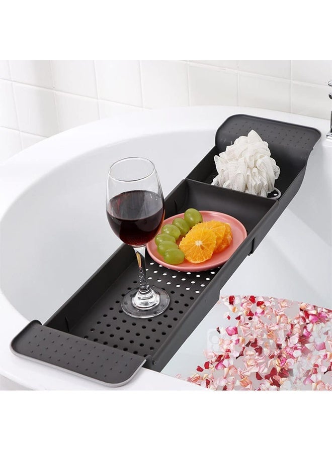 Relex Bathtub Tray Expandable Bath Caddy Storage Rack Multifunctional Bathtub Tub Organizer for Deposit Wash Supplies, Book, Wine, Phone, Bathroom, Shower (Black) - Image 5