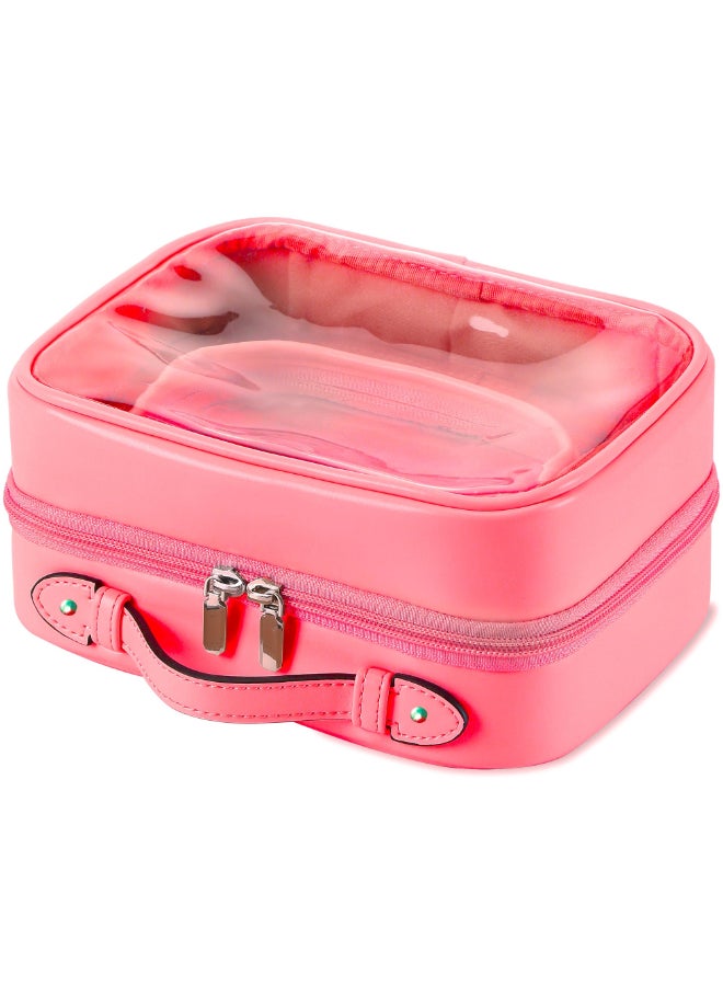 Veki TSA Approved Toiletry Bag Transparent Makeup bag Double Travel Cosmetic bags Case Waterproof Toiletries Bag Large Capacity Open Storage bag Organizer for Women and Girls Small Rose Red - Image 2