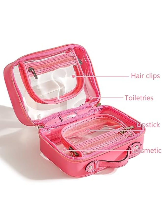 Veki TSA Approved Toiletry Bag Transparent Makeup bag Double Travel Cosmetic bags Case Waterproof Toiletries Bag Large Capacity Open Storage bag Organizer for Women and Girls Small Rose Red - Image 3