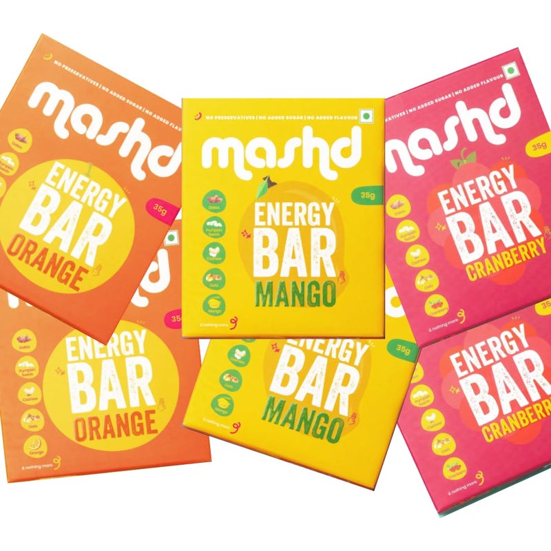 Mashd - Energy Bars - Fruity Pack | Pack of 6 x 35g | 25g Protein | 2 x Cranberry, 2 x Mango, 2 x Orange | No Added Sugar | No Added preservative | No Added flavour | Healthy Wholesome Natural Snack - Image 2