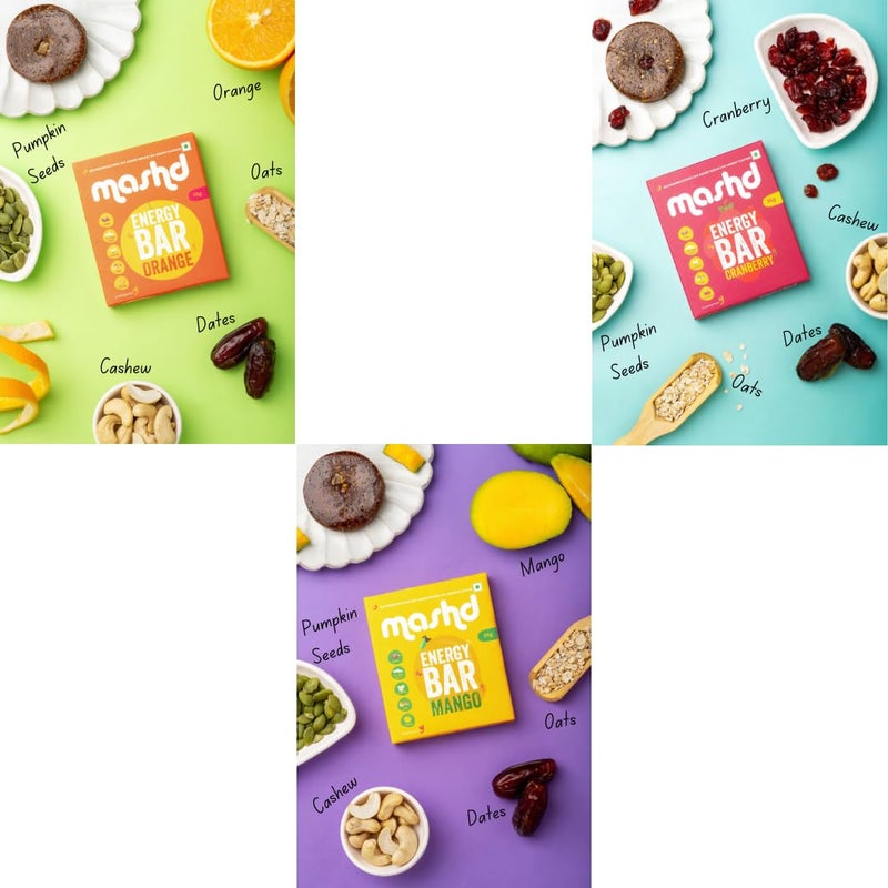 Mashd - Energy Bars - Fruity Pack | Pack of 6 x 35g | 25g Protein | 2 x Cranberry, 2 x Mango, 2 x Orange | No Added Sugar | No Added preservative | No Added flavour | Healthy Wholesome Natural Snack - Image 3