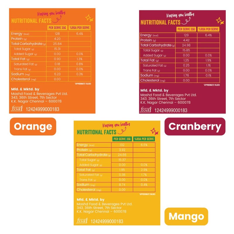 Mashd - Energy Bars - Fruity Pack | Pack of 6 x 35g | 25g Protein | 2 x Cranberry, 2 x Mango, 2 x Orange | No Added Sugar | No Added preservative | No Added flavour | Healthy Wholesome Natural Snack - Image 5