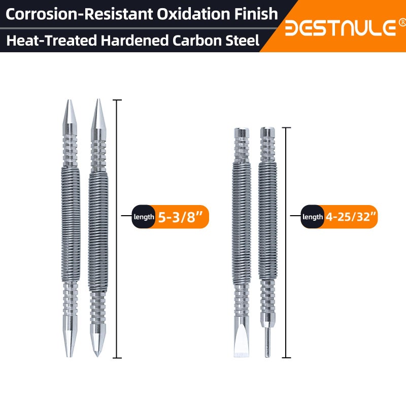 BESTNULE 4-Piece Nail Setter Dual Head Nail Set & Dual Head Center Punch & Hammerless Cold Chisel & Hinge Pin Remover Punch Set, Nail Setter Features 1/8-in, 3/32-in, 3/16-in, 1/16-in, 5/16-in, 1/8-in - Image 3