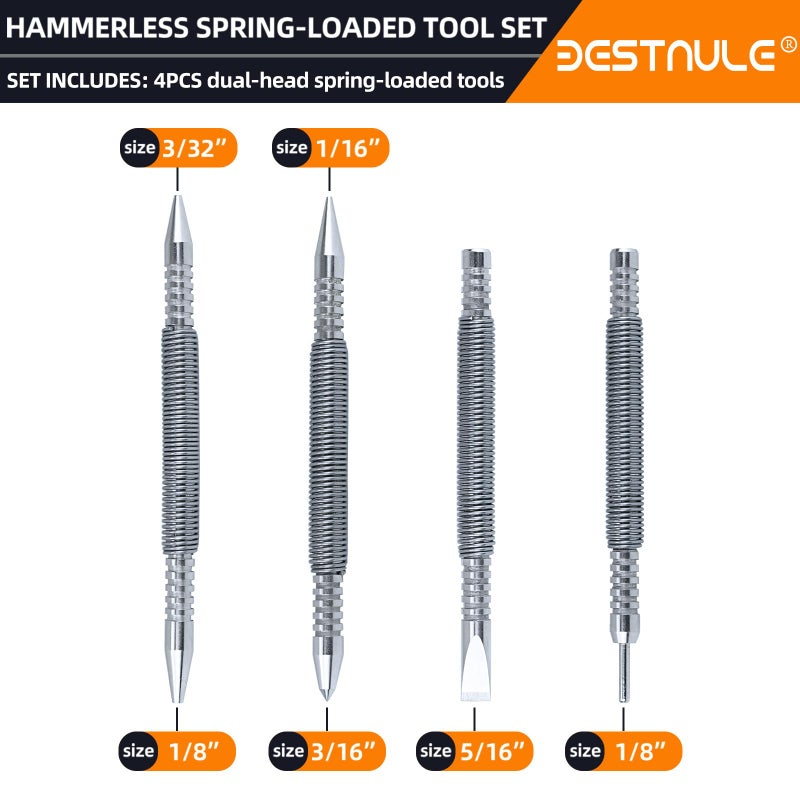 BESTNULE 4-Piece Nail Setter Dual Head Nail Set & Dual Head Center Punch & Hammerless Cold Chisel & Hinge Pin Remover Punch Set, Nail Setter Features 1/8-in, 3/32-in, 3/16-in, 1/16-in, 5/16-in, 1/8-in - Image 2