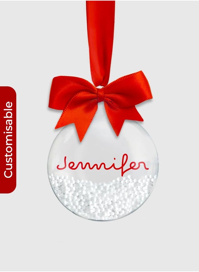 Share the Love Personalised Line Font Bauble  – With Red Ribbon, Bow, and Feather or Snow Bead Filling  - Image 2