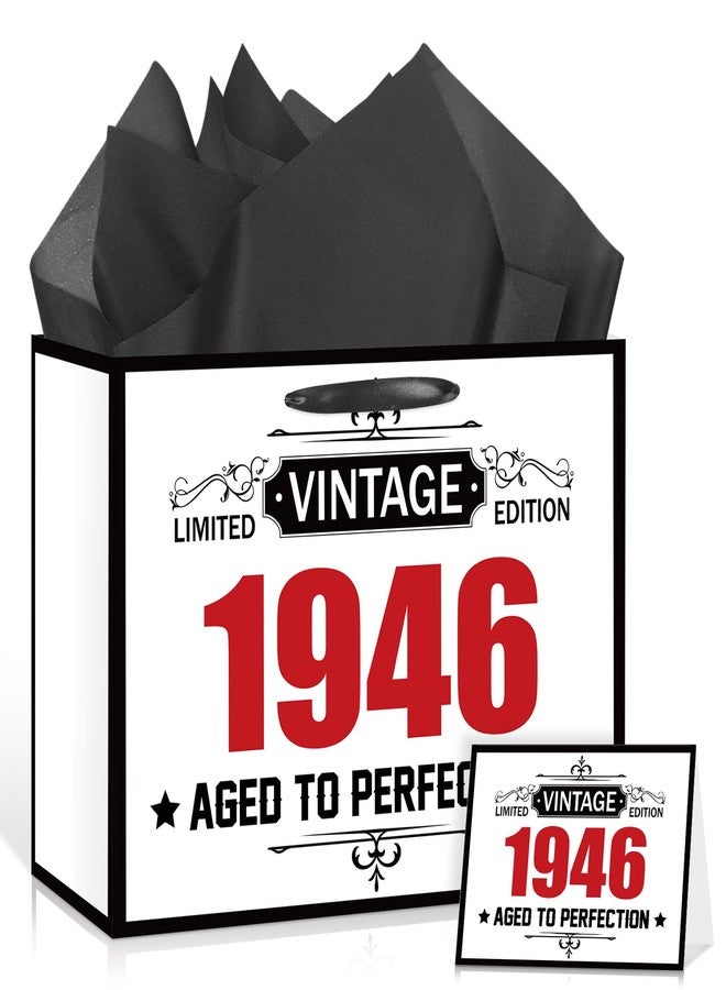 Woosytoo Vintage 1946 80th Birthday Gift Bag for Men Women Red Black Aged to Perfection Gift Wrapping Bag with Tissue Paper and Card 1946 80 Year Old Birthday Decorations for Dad Grandpa - Image 1